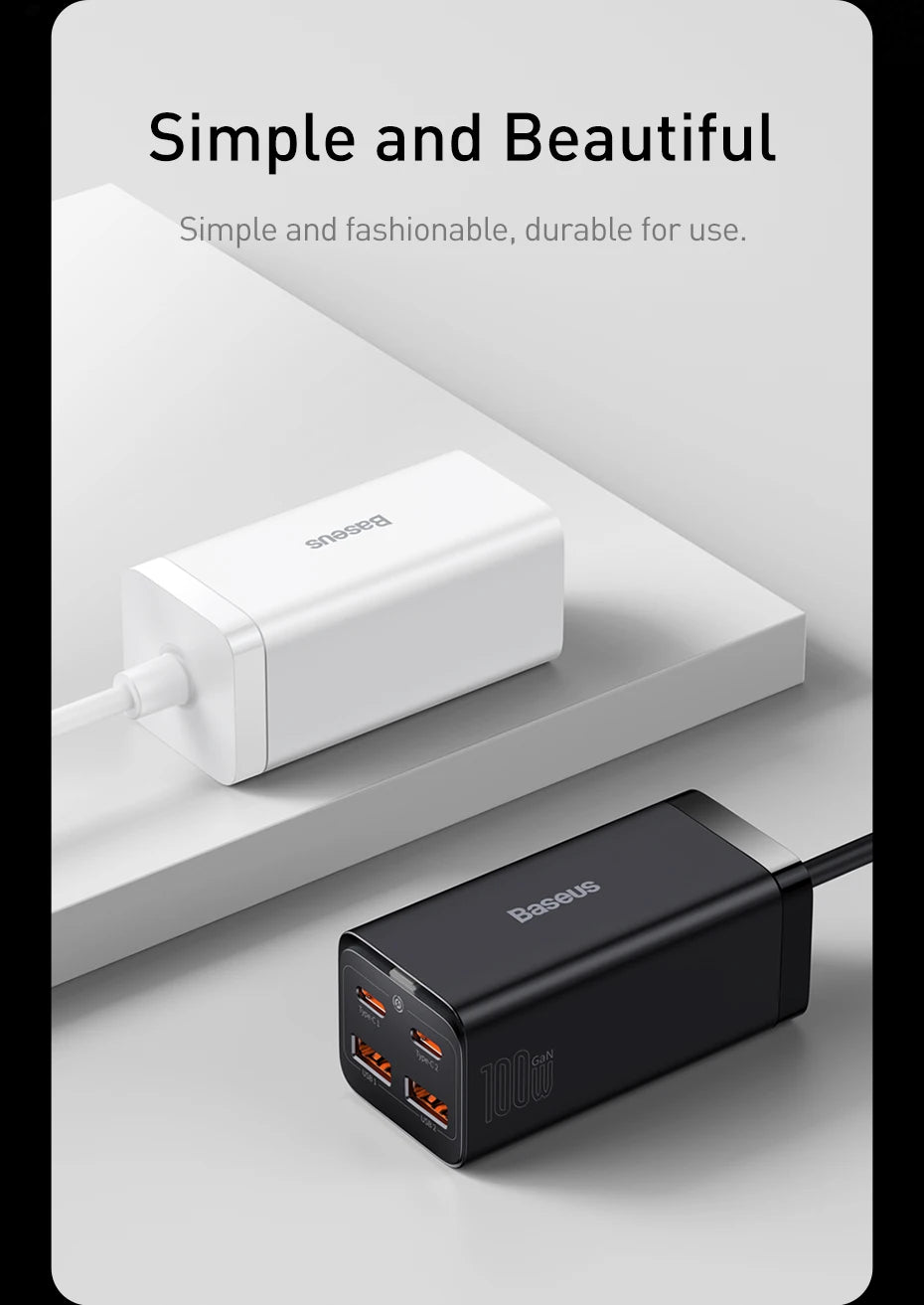 Baseus GaN3 100/ 65W Desktop Charger Quick Charge QC 3.04.0 USB C Type C Phone Charger For iPhone15 Huawei Xiaomi MacBook Laptop