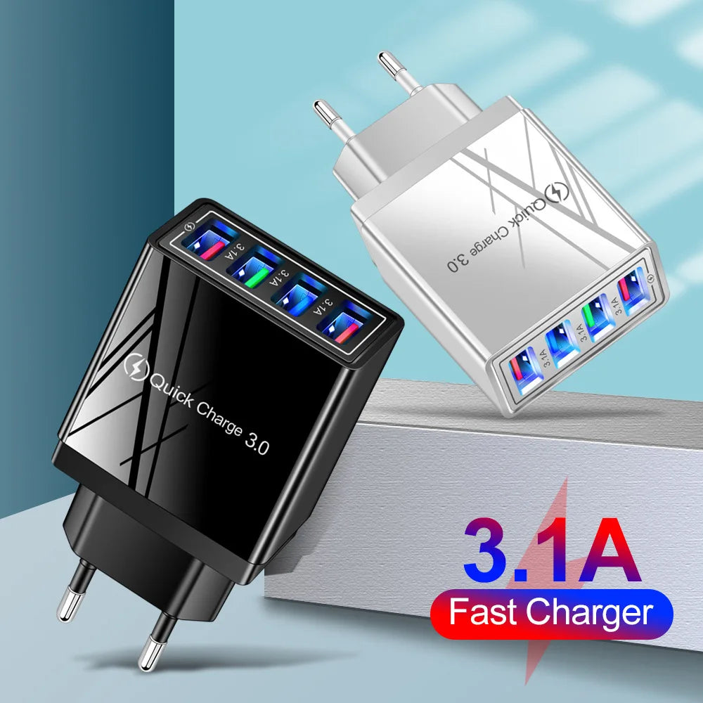 3A Multiport USB Charger with EU/US Plug, 4 USB 3.0 Fast Charging Ports for Phone, Tablet Adapter, Portable Wall Charger, Fast Charger for Poco