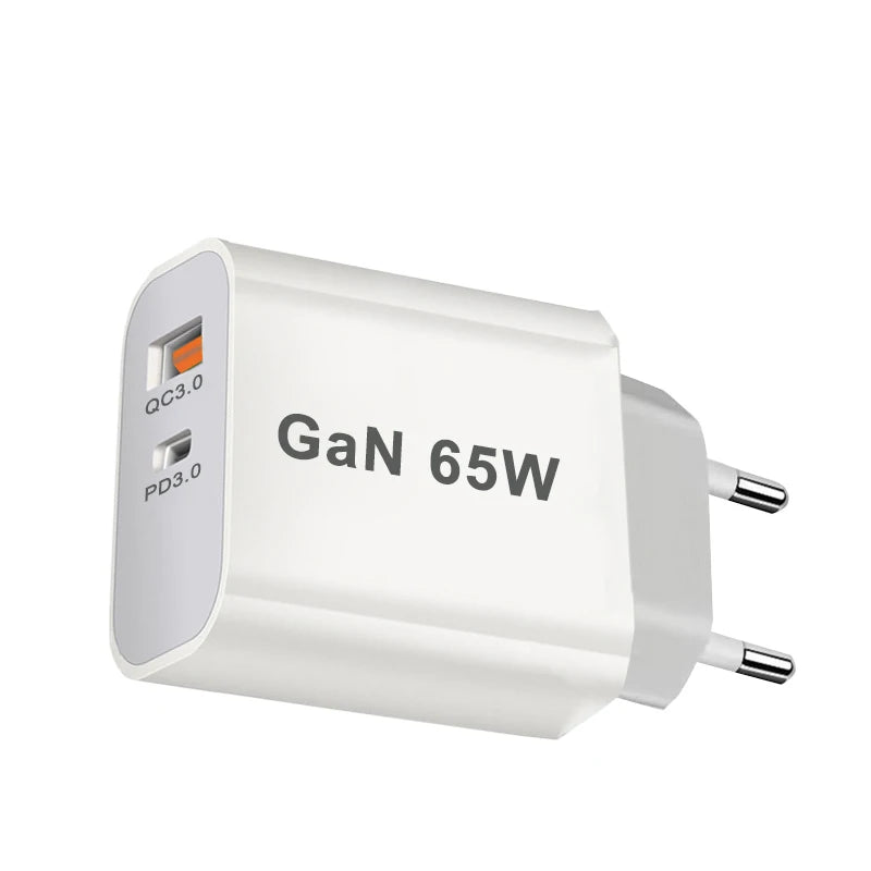 UK/AU/EU/US USB C Charger 65W PD 3.0 GaN Charger Type C Power Adapter With 2-Port Fast Wall Charger Compatible for iPhone 13 USB