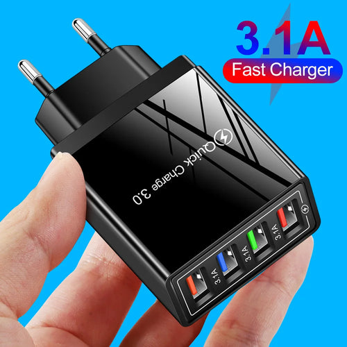 3A Multiport USB Charger with EU/US Plug, 4 USB 3.0 Fast Charging Ports for Phone, Tablet Adapter, Portable Wall Charger, Fast Charger for Poco