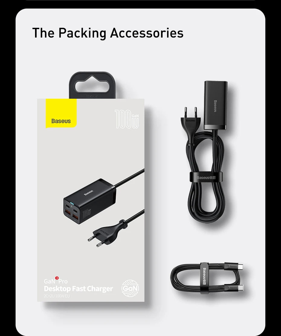 Baseus GaN3 100/ 65W Desktop Charger Quick Charge QC 3.04.0 USB C Type C Phone Charger For iPhone15 Huawei Xiaomi MacBook Laptop