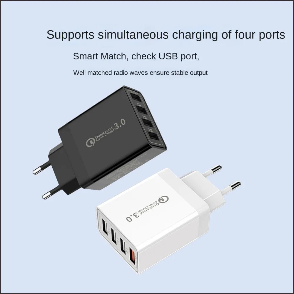 3A Multiport USB Charger with EU/US Plug, 4 USB 3.0 Fast Charging Ports for Phone, Tablet Adapter, Portable Wall Charger, Fast Charger for Poco