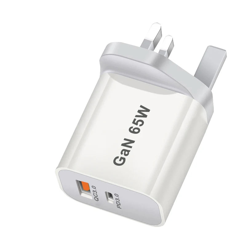 UK/AU/EU/US USB C Charger 65W PD 3.0 GaN Charger Type C Power Adapter With 2-Port Fast Wall Charger Compatible for iPhone 13 USB
