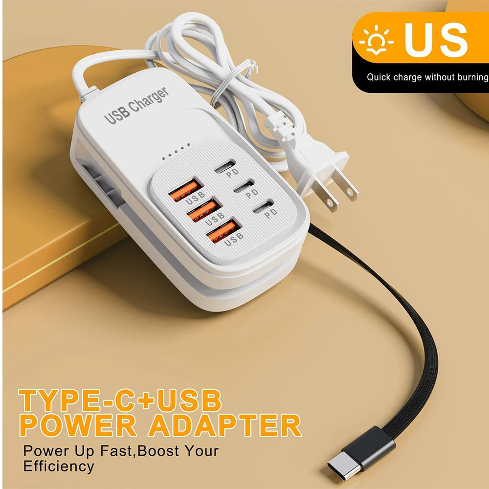 Fast USB Charger 6 in 1 Power Strip Desktop Charging Station Fast Charging Cord EU/UK/US Plug USB HUB Adapter Socket 3PD 3USB