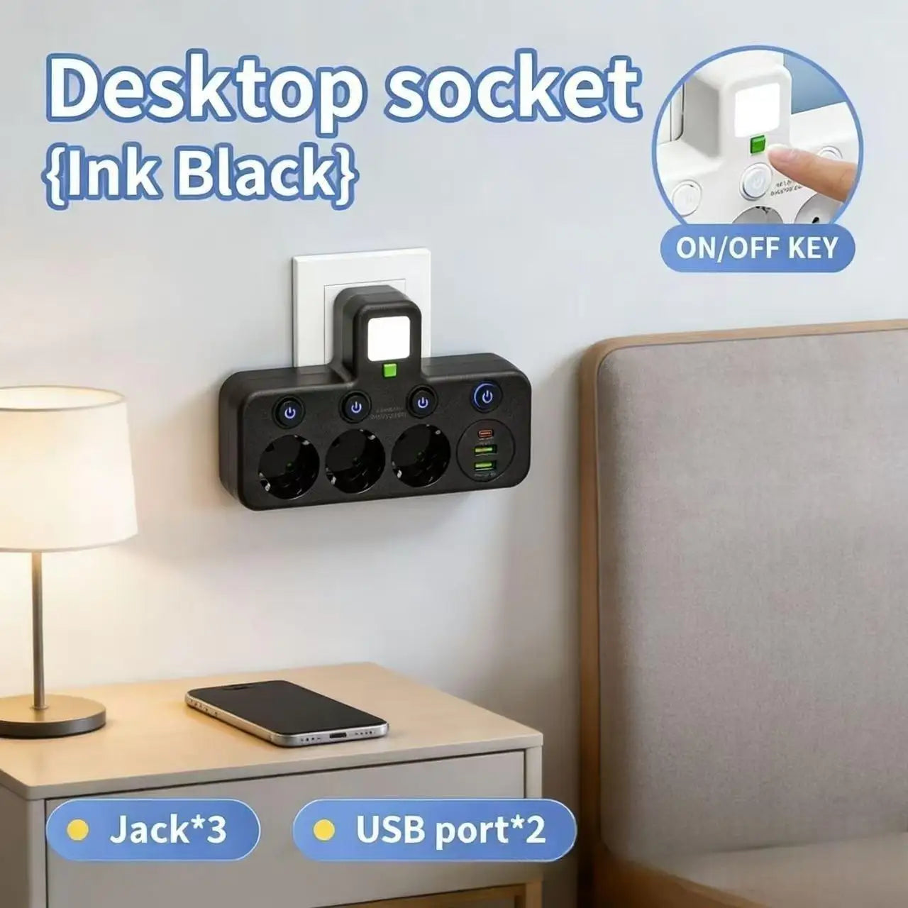 Wall charger with or without USB Type-C port, available in two specifications: EU plug and power board socket, suitable for home