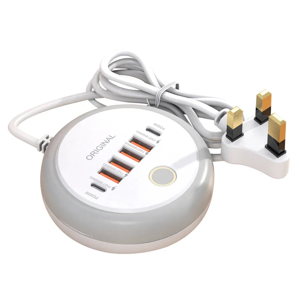 USB C Plug-in Charger Total 50W Multi-Port with Creative Round Touch LED Night Light Intelligent Fast Charging Type-C PD Charger