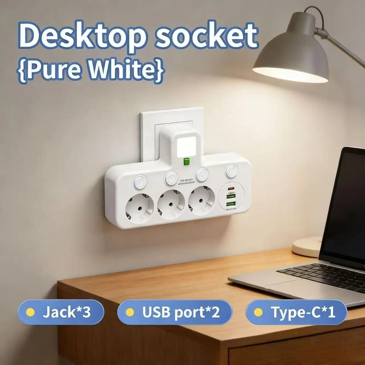 Wall charger with or without USB Type-C port, available in two specifications: EU plug and power board socket, suitable for home