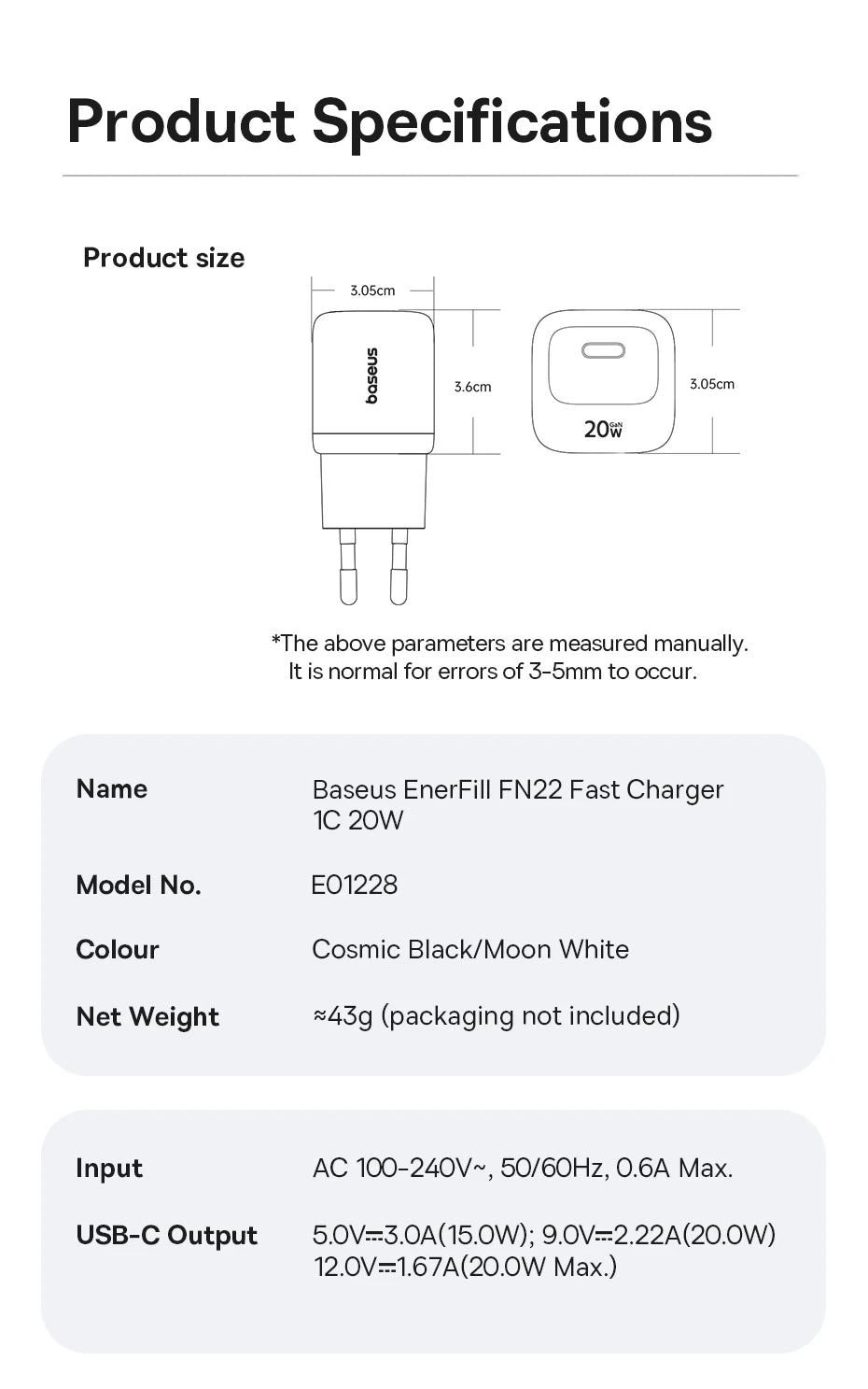 Baseus USB Type C Charger 20W Portable USB C Charger Support Type C PD Fast Charging For iPhone 15 14 13 12 Pro Max 11 X 8 Plus