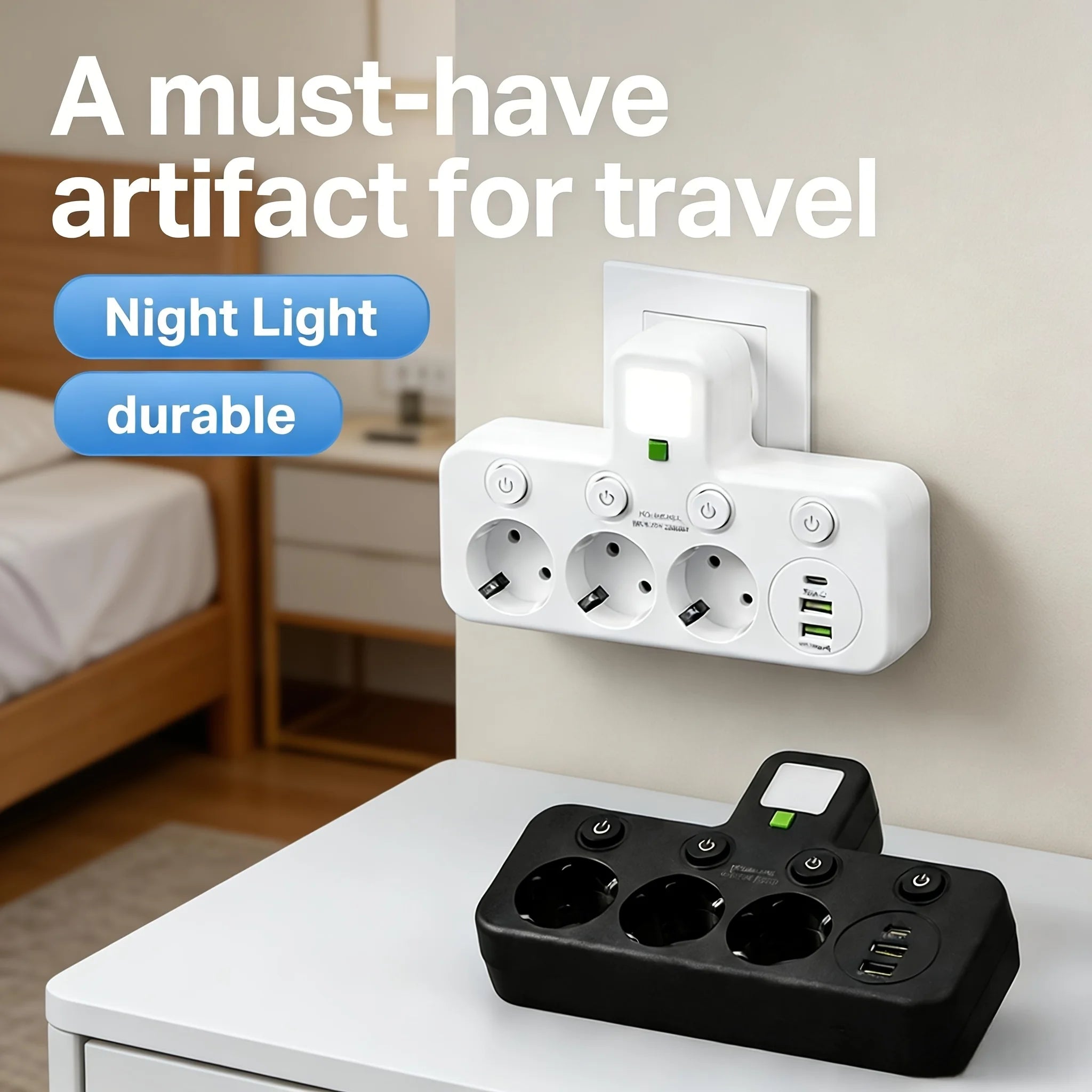 Wall charger with or without USB Type-C port, available in two specifications: EU plug and power board socket, suitable for home