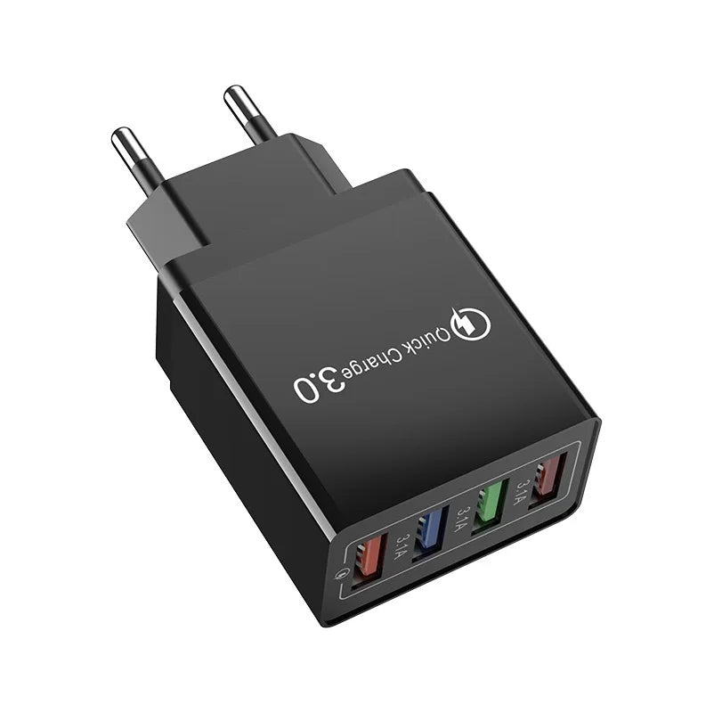 3A Multiport USB Charger with EU/US Plug, 4 USB 3.0 Fast Charging Ports for Phone, Tablet Adapter, Portable Wall Charger, Fast Charger for Poco