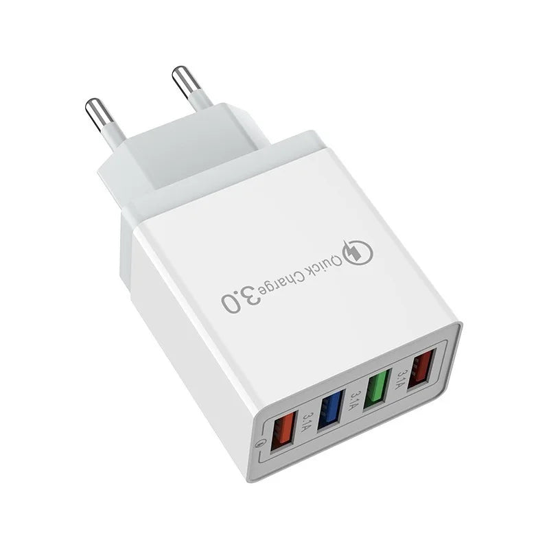 3A Multiport USB Charger with EU/US Plug, 4 USB 3.0 Fast Charging Ports for Phone, Tablet Adapter, Portable Wall Charger, Fast Charger for Poco