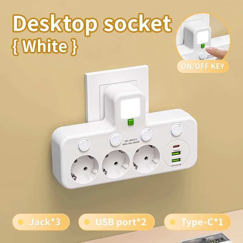 Wall charger with or without USB Type-C port, available in two specifications: EU plug and power board socket, suitable for home